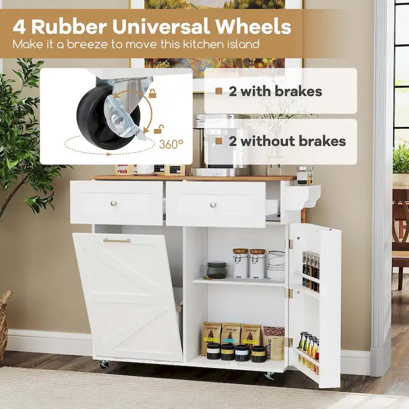 Rolling Kitchen Island Cart with Drop Leaf