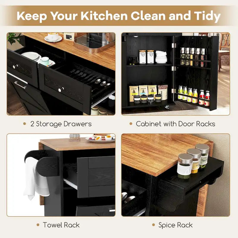 Rolling Kitchen Island Cart with Drop Leaf