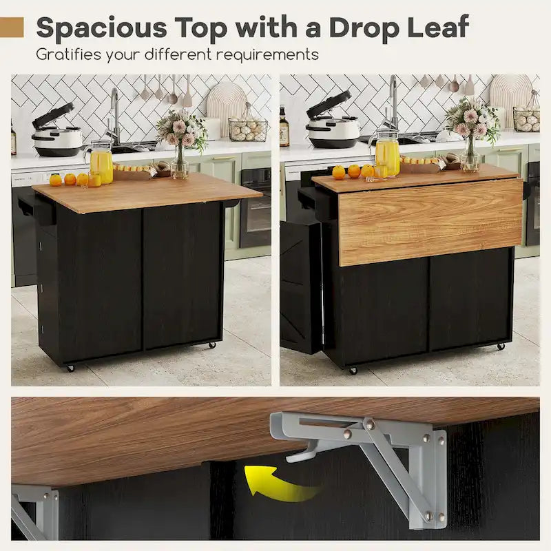 Rolling Kitchen Island Cart with Drop Leaf