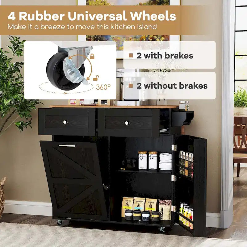 Rolling Kitchen Island Cart with Drop Leaf