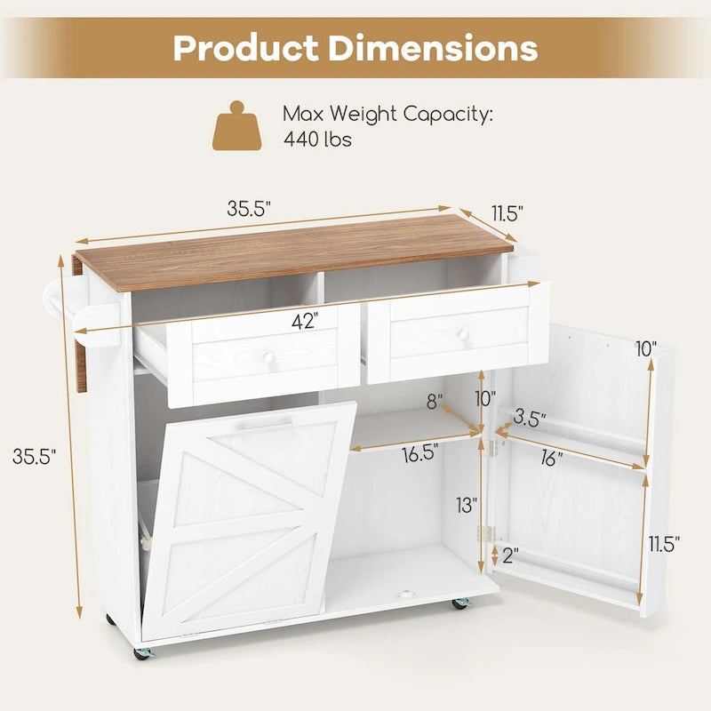 Rolling Kitchen Island Cart with Drop Leaf