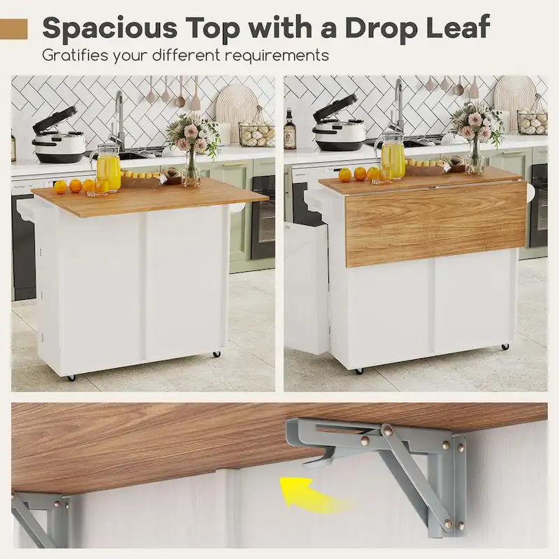 Rolling Kitchen Island Cart with Drop Leaf