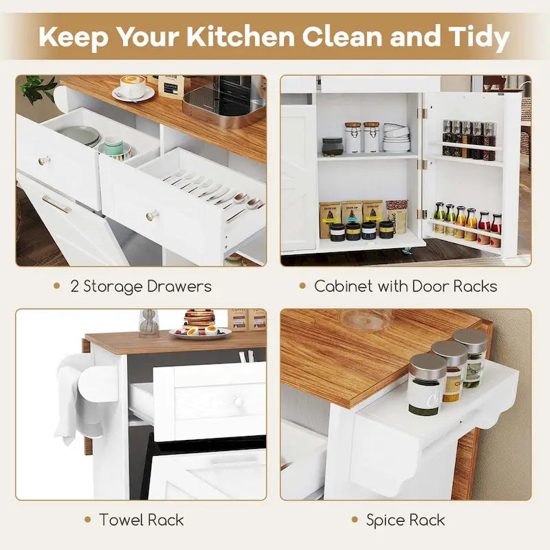 Rolling Kitchen Island Cart with Drop Leaf
