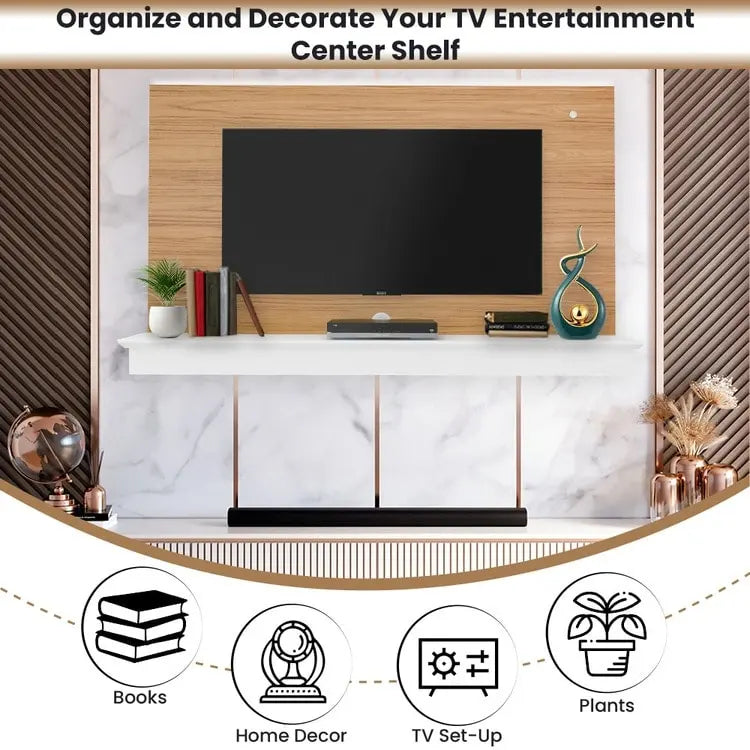 Floating TV Stand for up to 55 TVs - Wall-Mounted Entertainment Center with LED Strip & Shelf