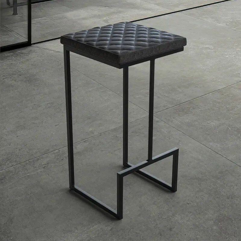 Modern Leather Quilted Counter Height Barstool with Footrest