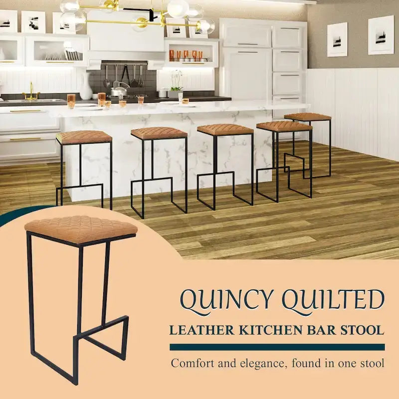 Modern Leather Quilted Counter Height Barstool with Footrest