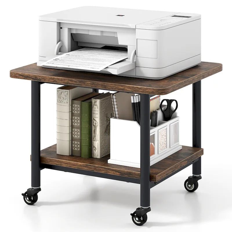 2-Tier Mobile Printer Stand with Storage