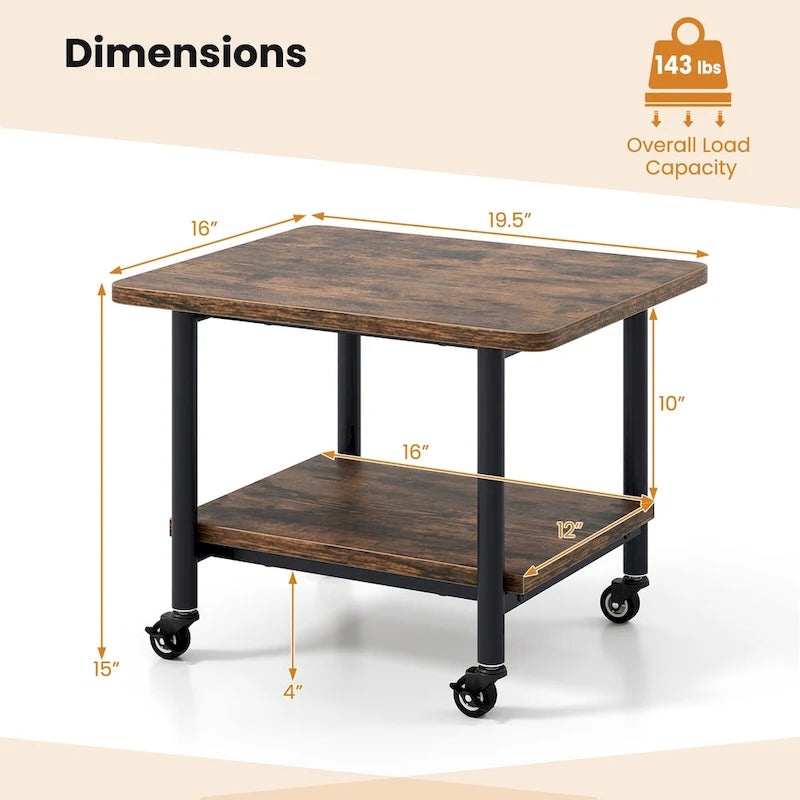2-Tier Mobile Printer Stand with Storage