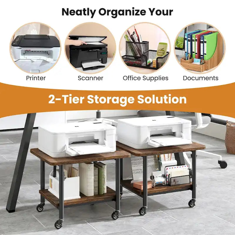 2-Tier Mobile Printer Stand with Storage