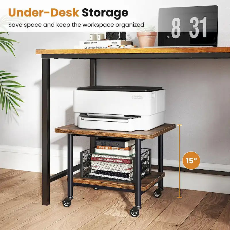 2-Tier Mobile Printer Stand with Storage