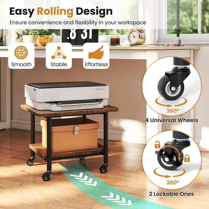 2-Tier Mobile Printer Stand with Storage