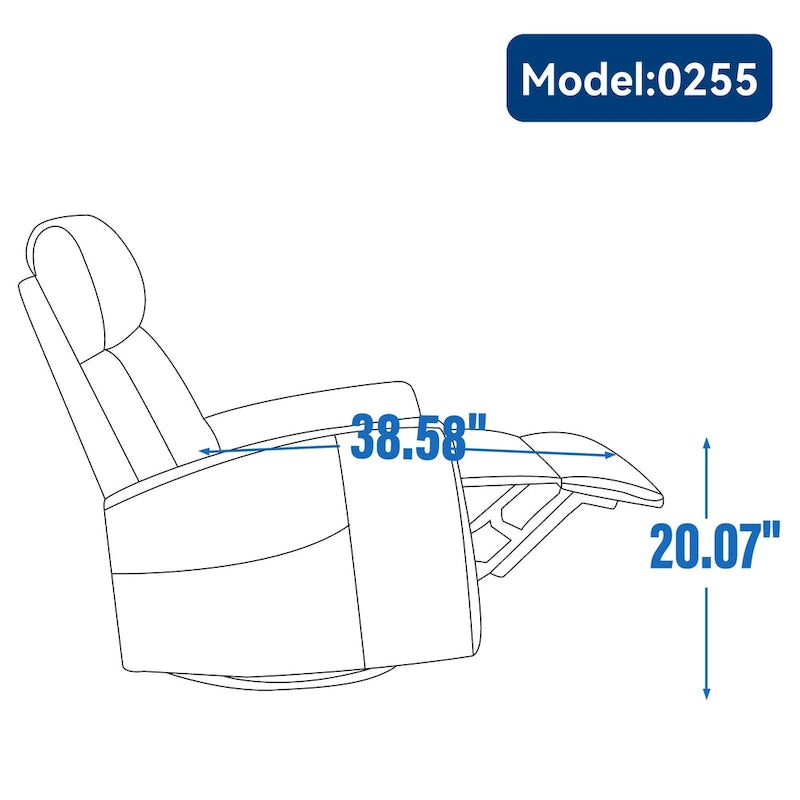 8 Point Massage Manual Recliner Chair Fabric Swivel Rocking Chair Single Sofa Armchair with Rocker and Lumbar Heating