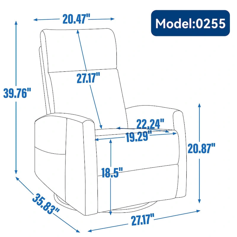 8 Point Massage Manual Recliner Chair Fabric Swivel Rocking Chair Single Sofa Armchair with Rocker and Lumbar Heating