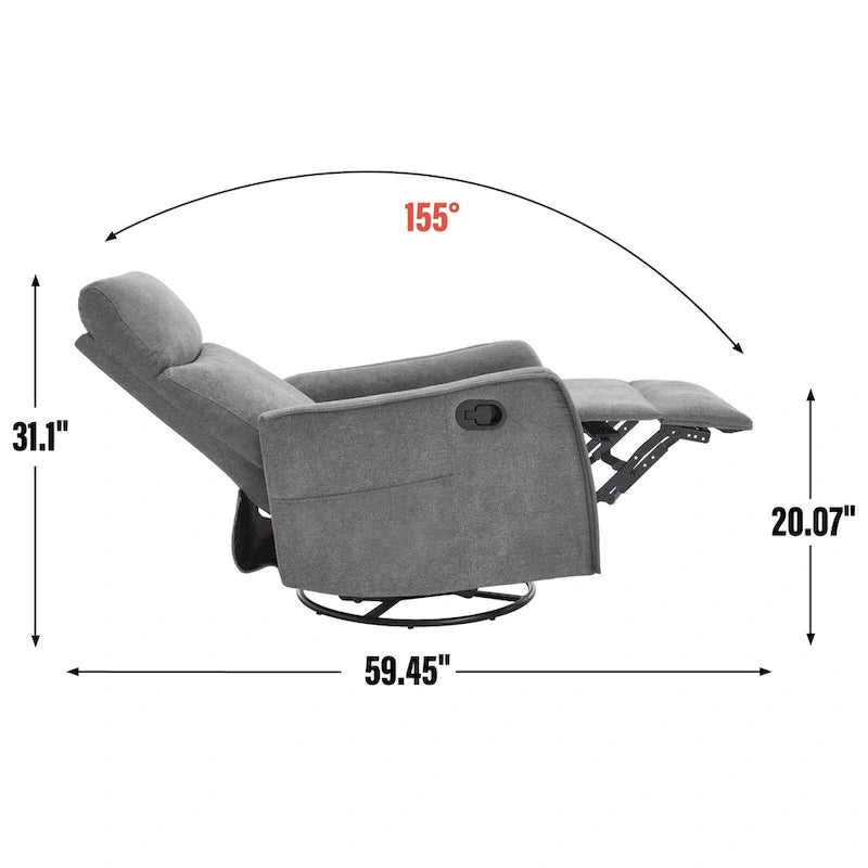 8 Point Massage Manual Recliner Chair Fabric Swivel Rocking Chair Single Sofa Armchair with Rocker and Lumbar Heating