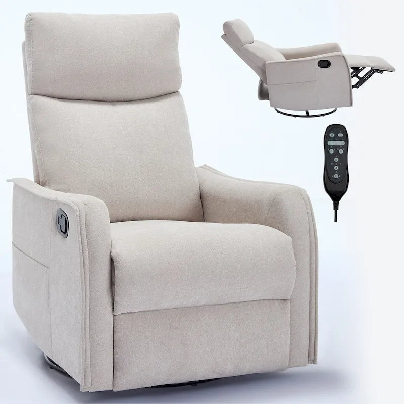8 Point Massage Manual Recliner Chair Fabric Swivel Rocking Chair Single Sofa Armchair with Rocker and Lumbar Heating
