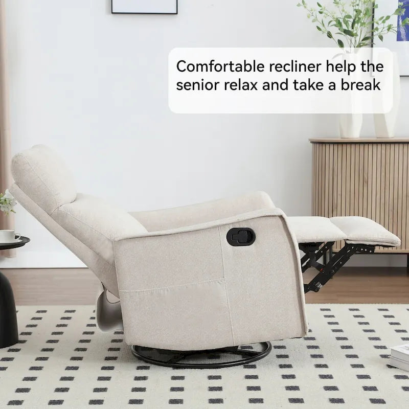 8 Point Massage Manual Recliner Chair Fabric Swivel Rocking Chair Single Sofa Armchair with Rocker and Lumbar Heating