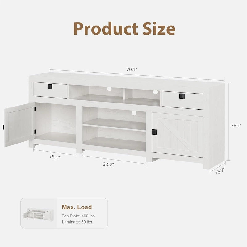 Farmhouse TV Stand for 75/80 Inch TVs, 70 Long Entertainment Center for Living Room