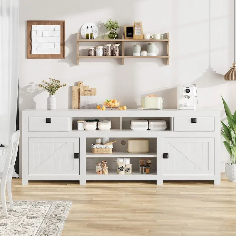 Farmhouse TV Stand for 75/80 Inch TVs, 70 Long Entertainment Center for Living Room