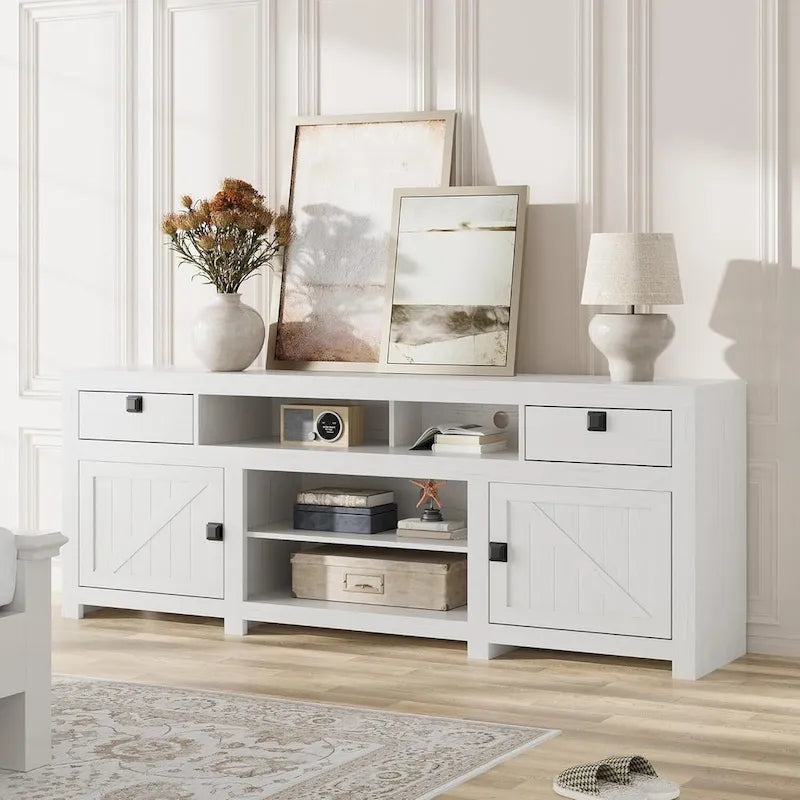 Farmhouse TV Stand for 75/80 Inch TVs, 70 Long Entertainment Center for Living Room