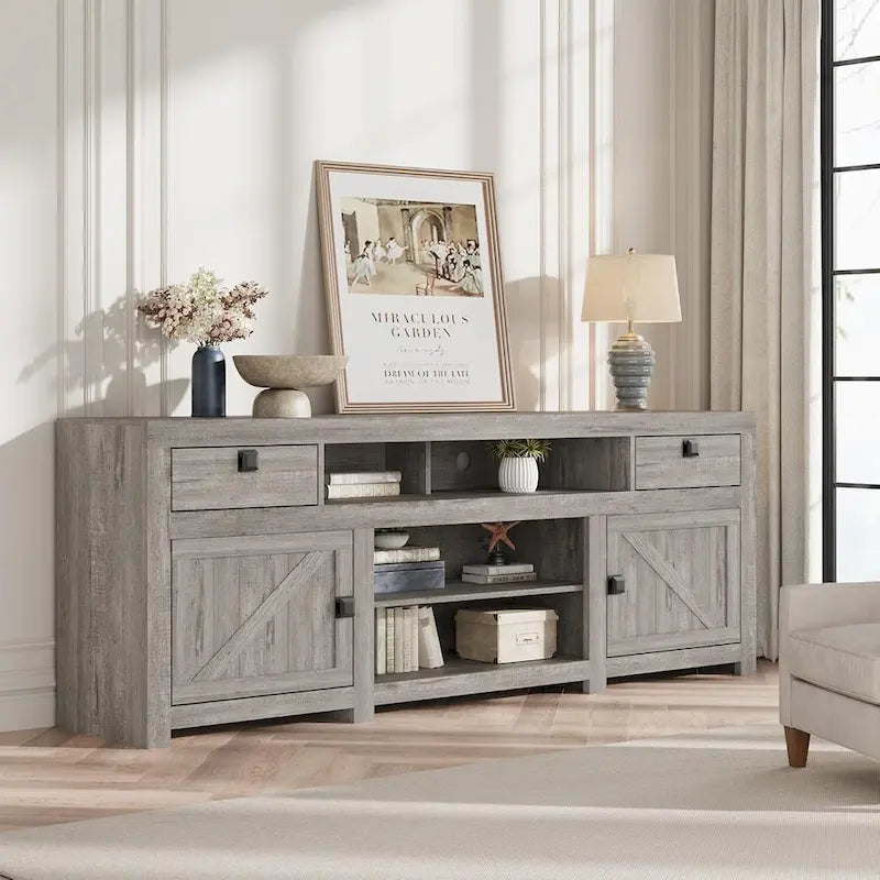 Farmhouse TV Stand for 75/80 Inch TVs, 70 Long Entertainment Center for Living Room