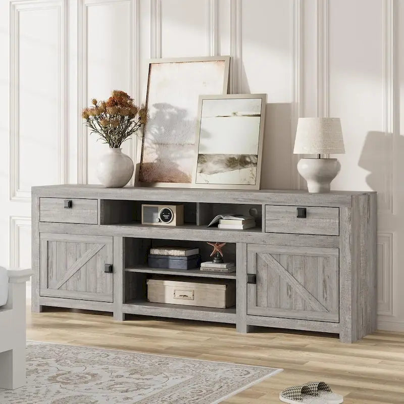 Farmhouse TV Stand for 75/80 Inch TVs, 70 Long Entertainment Center for Living Room