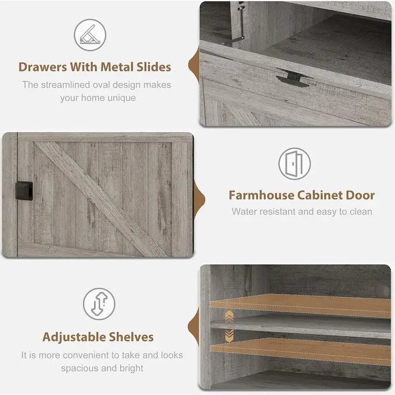 Farmhouse TV Stand for 75/80 Inch TVs, 70 Long Entertainment Center for Living Room
