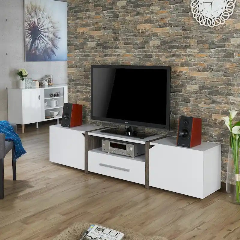 Rustic 81-inch 5-Shelf Multi-functional Storage TV Console
