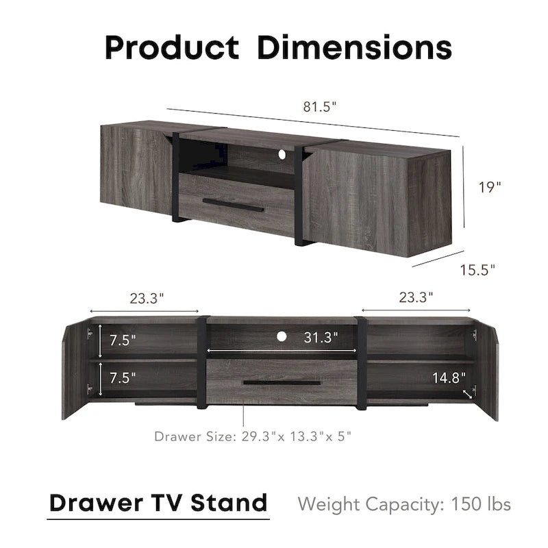 Rustic 81-inch 5-Shelf Multi-functional Storage TV Console