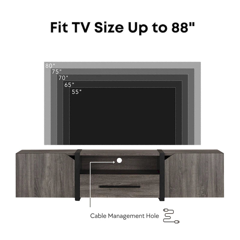Rustic 81-inch 5-Shelf Multi-functional Storage TV Console
