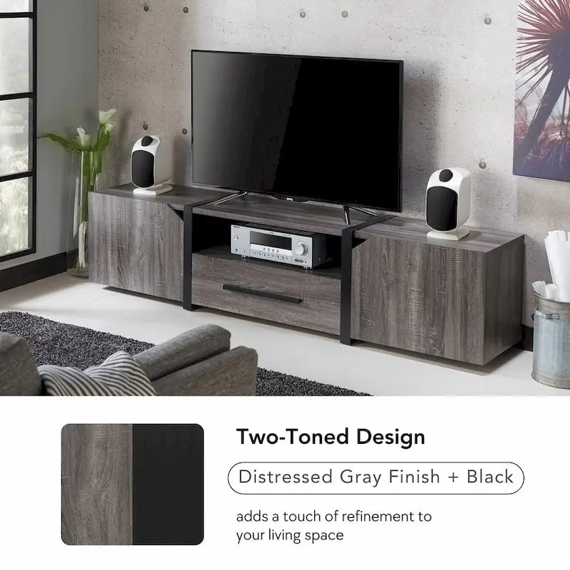 Rustic 81-inch 5-Shelf Multi-functional Storage TV Console