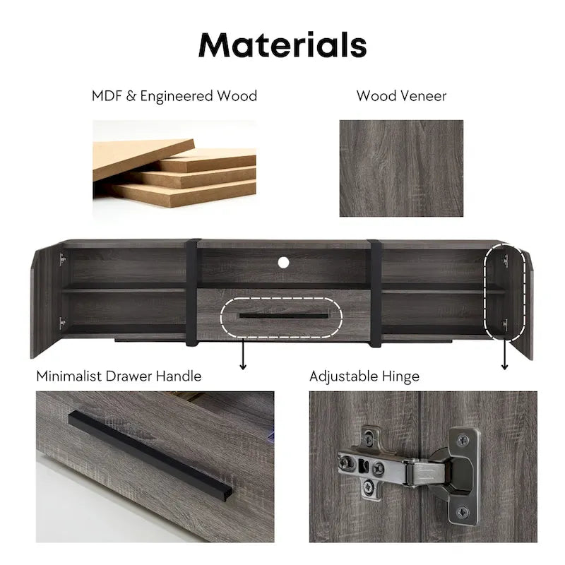 Rustic 81-inch 5-Shelf Multi-functional Storage TV Console