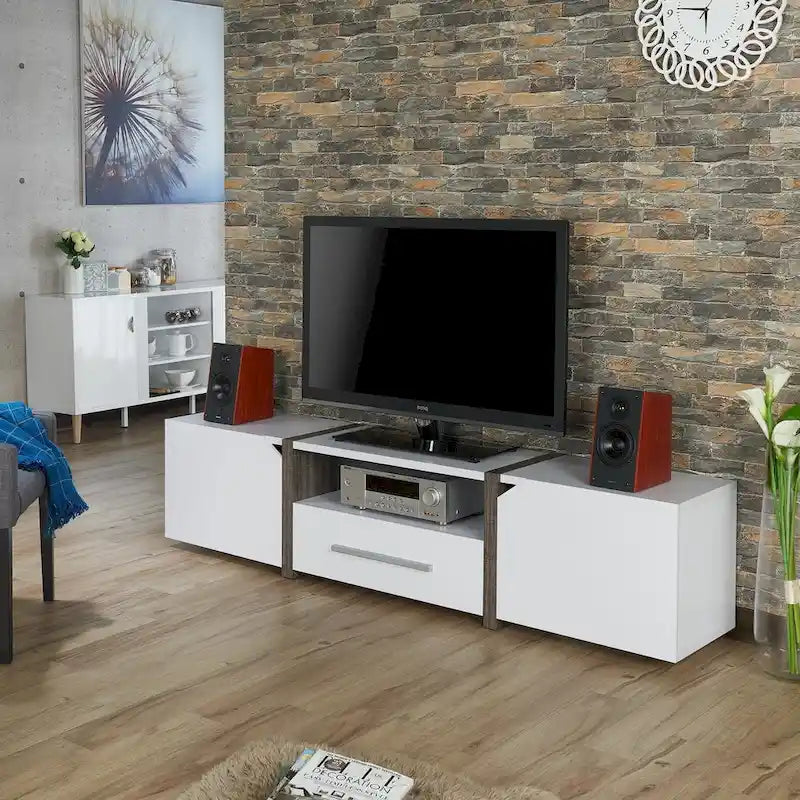Rustic 81-inch 5-Shelf Multi-functional Storage TV Console