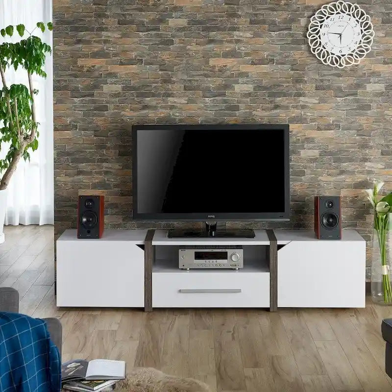 Rustic 81-inch 5-Shelf Multi-functional Storage TV Console
