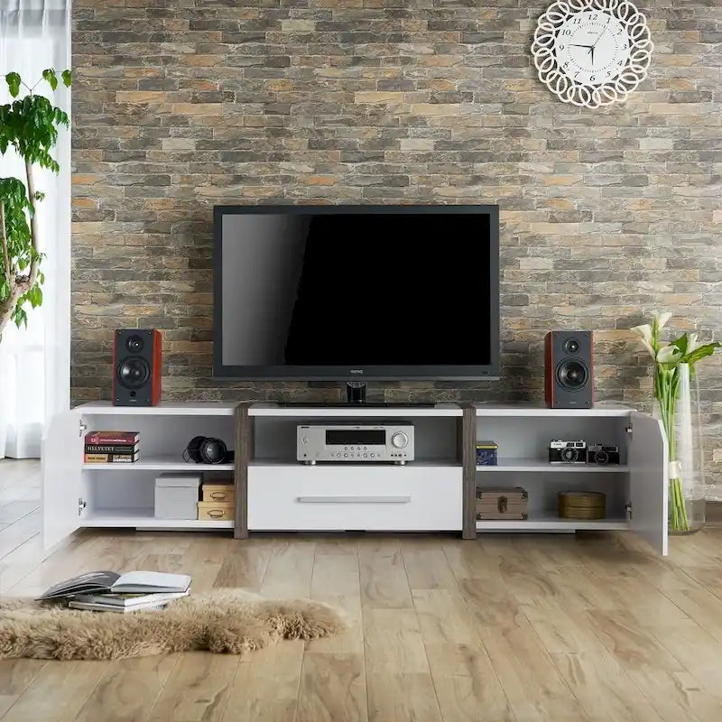 Rustic 81-inch 5-Shelf Multi-functional Storage TV Console