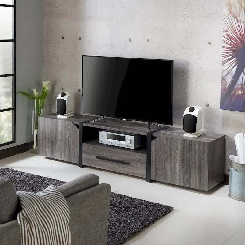 Rustic 81-inch 5-Shelf Multi-functional Storage TV Console