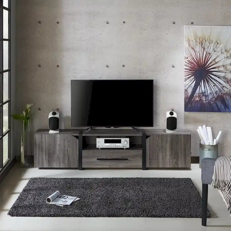 Rustic 81-inch 5-Shelf Multi-functional Storage TV Console