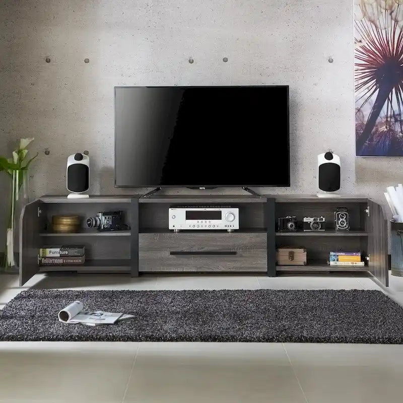Rustic 81-inch 5-Shelf Multi-functional Storage TV Console