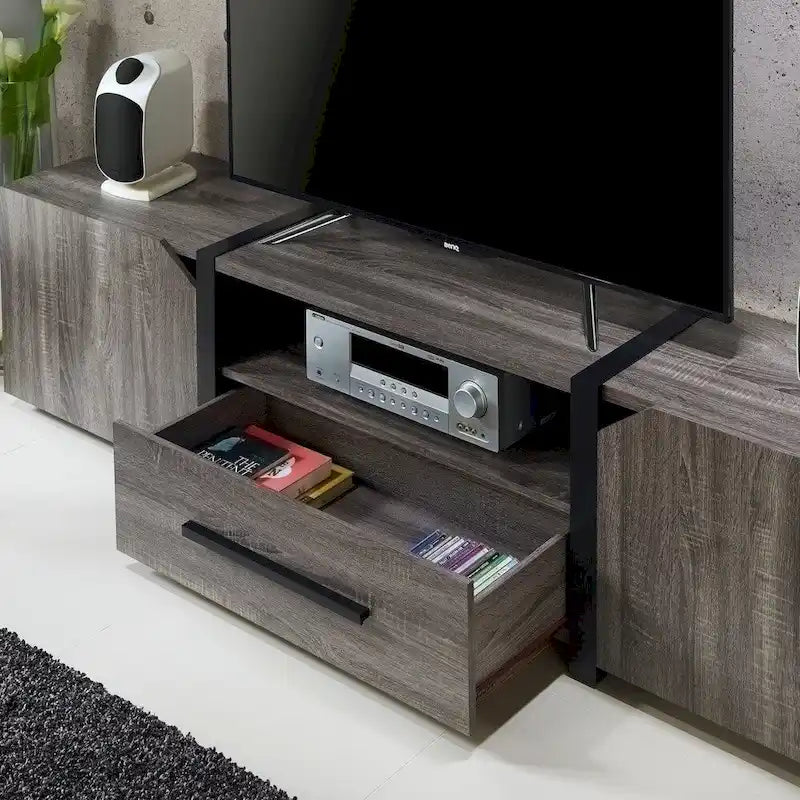 Rustic 81-inch 5-Shelf Multi-functional Storage TV Console