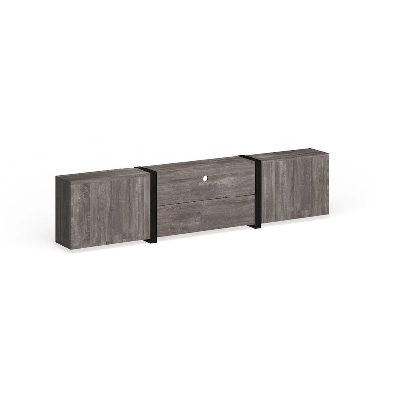 Rustic 81-inch 5-Shelf Multi-functional Storage TV Console
