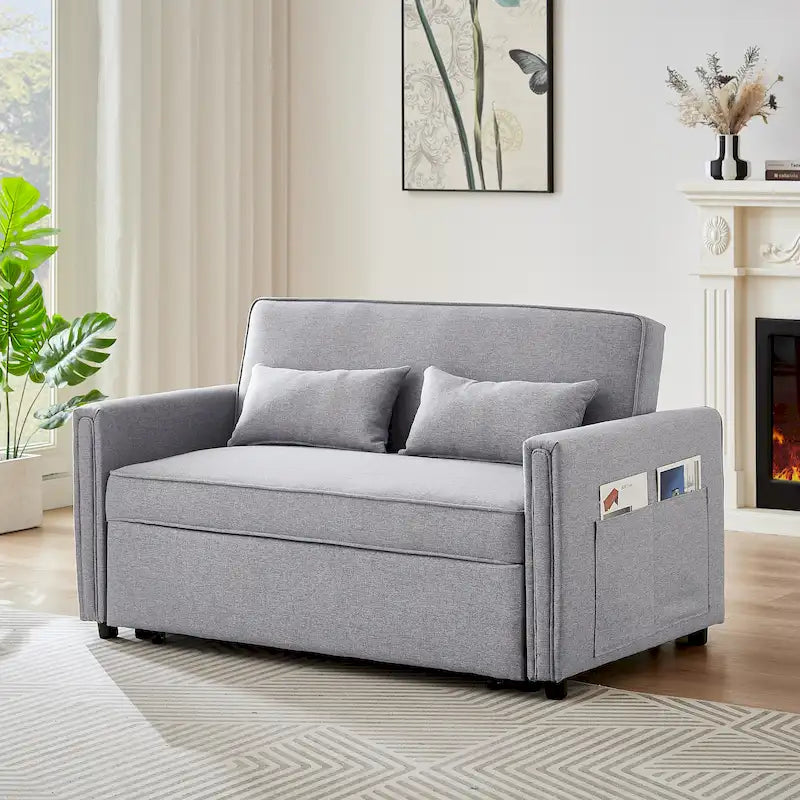 Linen Convertible Loveseat Sleeper Sofa with Adjustable Backrest - 38.60 x 54.00 x 31.90