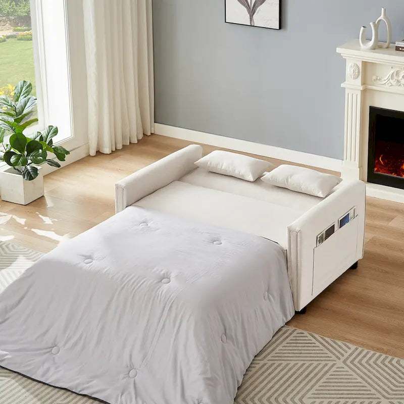 Linen Convertible Loveseat Sleeper Sofa with Adjustable Backrest - 38.60 x 54.00 x 31.90