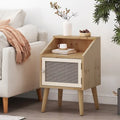 Contemporary End Table with Hutch, Rattan Accents