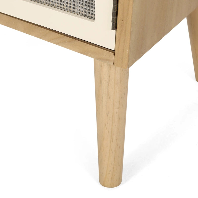 Contemporary End Table with Hutch, Rattan Accents