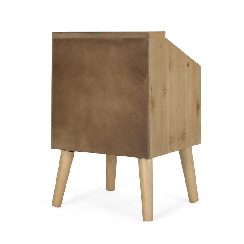 Contemporary End Table with Hutch, Rattan Accents