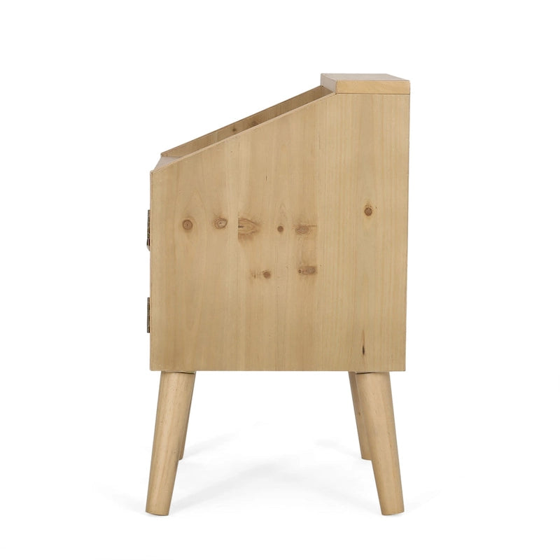Contemporary End Table with Hutch, Rattan Accents