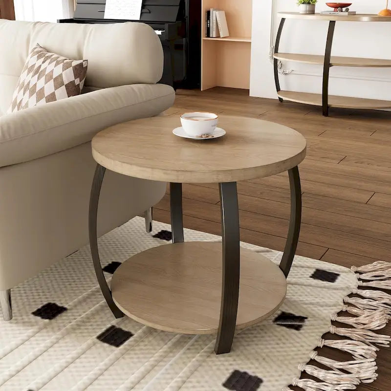 Oval Coffee Table, Industrial 2-Tier Elliptic Coffee Table