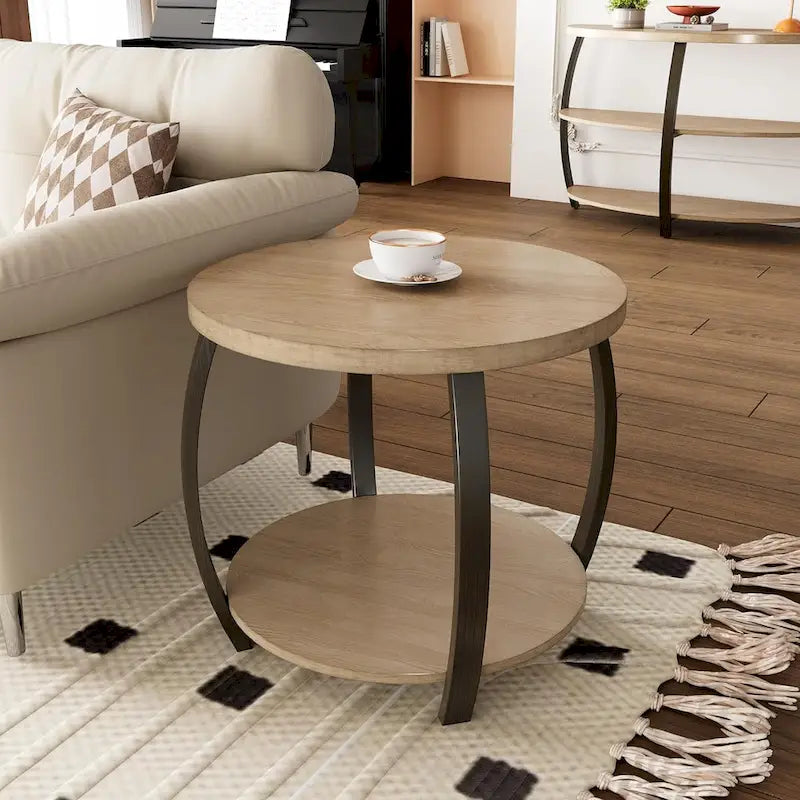 Oval Coffee Table, Industrial 2-Tier Elliptic Coffee Table