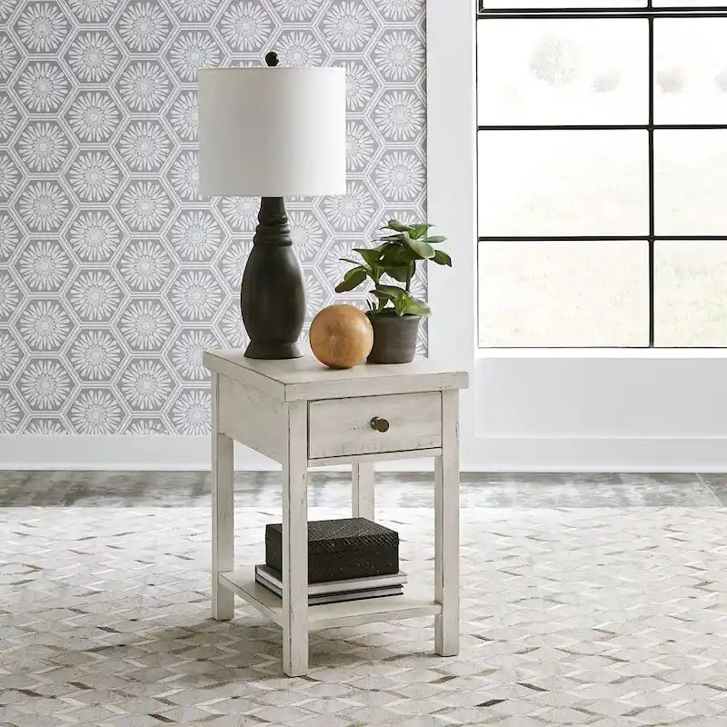 Modern Farmhouse Flea Market White Drawer Chair Side Table