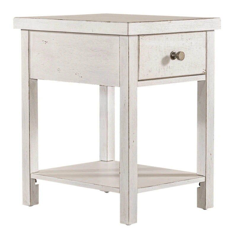 Modern Farmhouse Flea Market White Drawer Chair Side Table