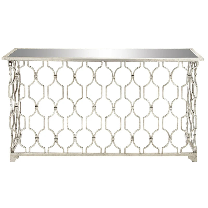 Metal Geometric Console Table with Mirrored Glass Top - Silver - Roche River Decor - 18Wx55Lx32H